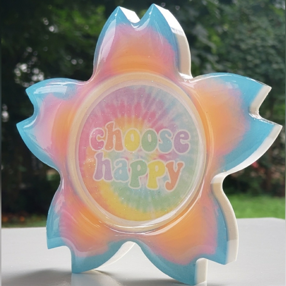 Handmade Choose Happy Flower Decor Tray - Glow in the Dark